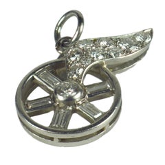 Chaumet Art Deco Hermes Winged Wheel Platinum Diamond Charm