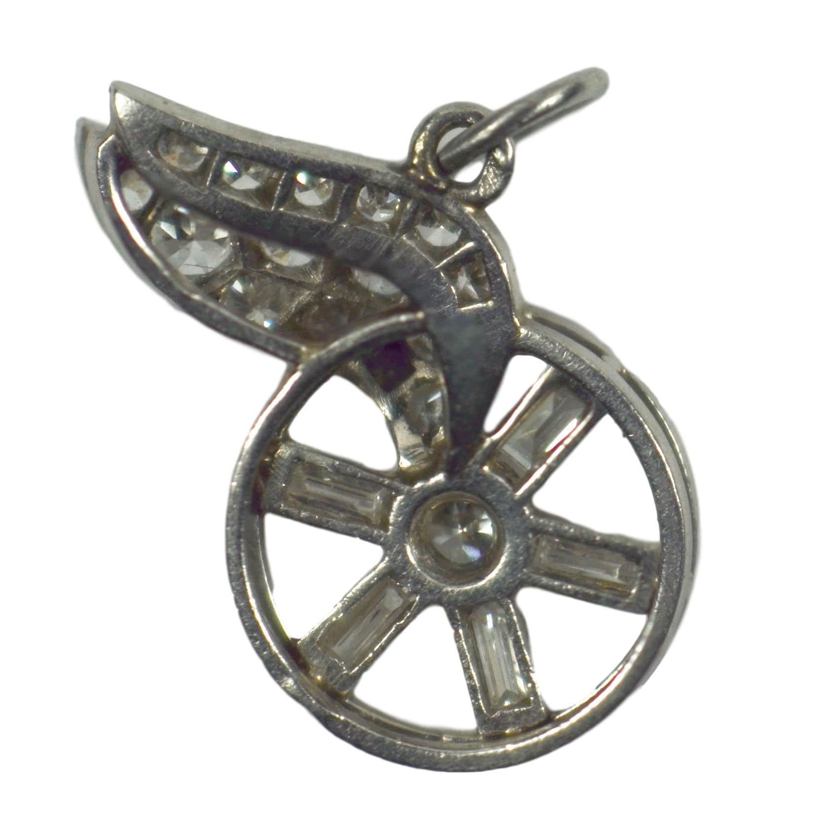 Chaumet Art Deco Hermes Winged Wheel Platinum Diamond Charm 1