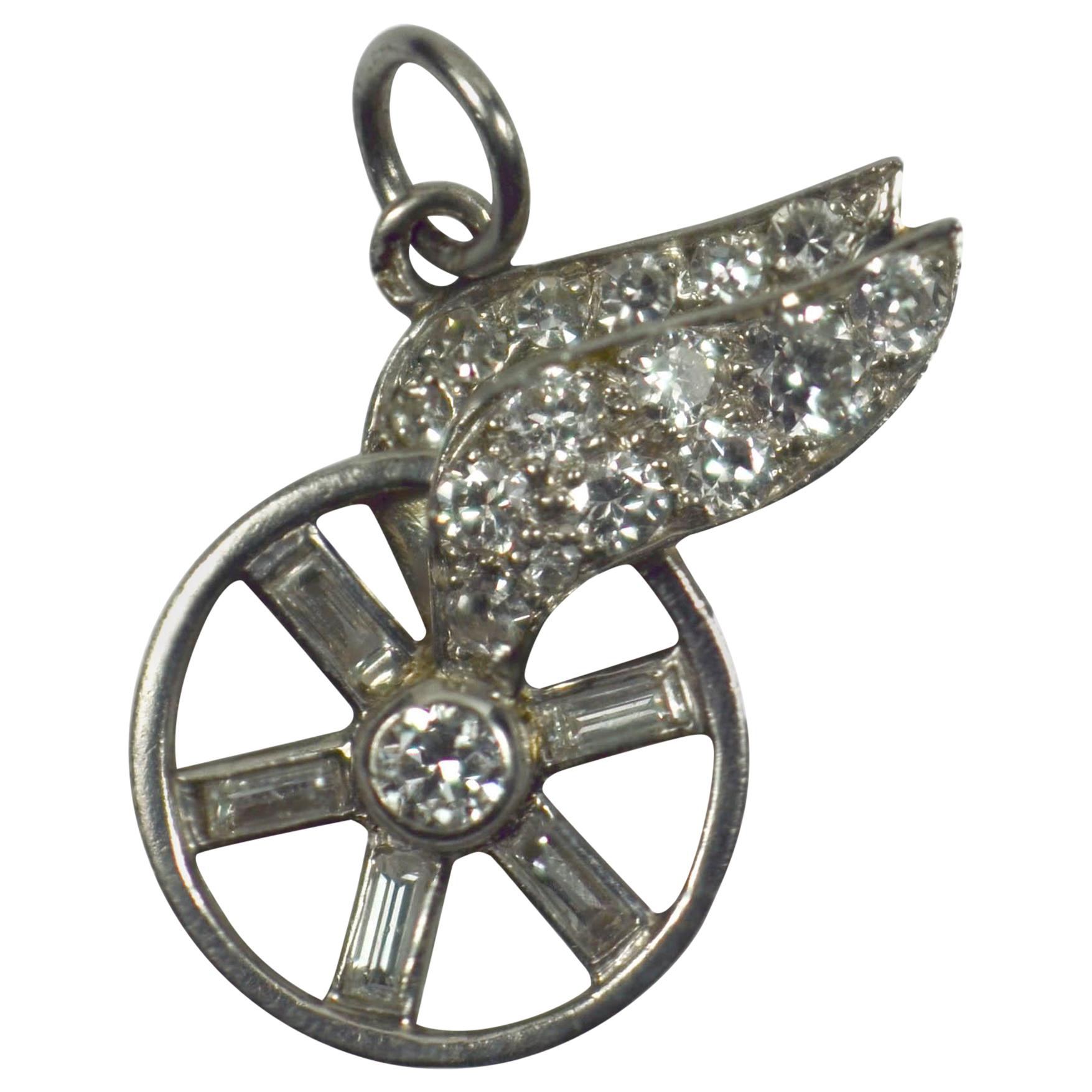 Chaumet Art Deco Hermes Winged Wheel Platinum Diamond Charm