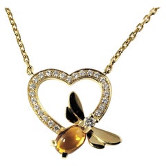 Chaumet Attrape-Moi 18 Karat Gold Diamond and Citrine Heart and Bee Pendant