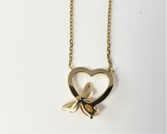 Chaumet Attrape-Moi 18 Karat Gold Diamond and Citrine Heart and Bee Pendant