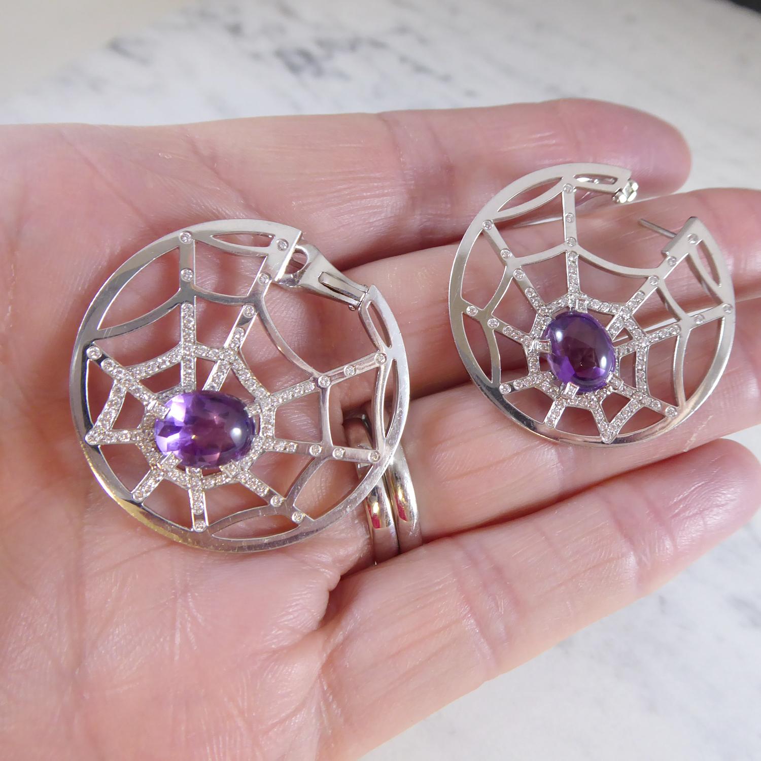 Chaumet Attrape-Moi Earrings, Diamond Set Spider's Web with Amethyst Spider 1