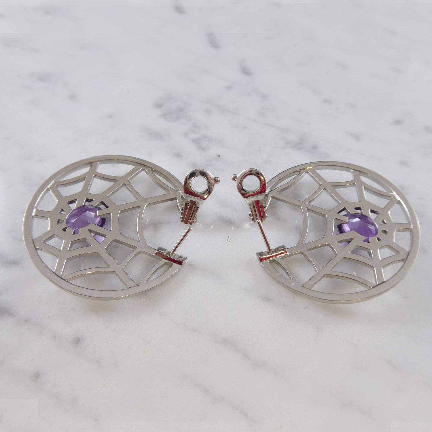 Chaumet Attrape-Moi Earrings, Diamond Set Spider's Web with Amethyst Spider 3
