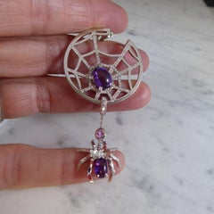 Chaumet Attrape-Moi Earrings, Diamond Set Spider's Web with Amethyst Spider