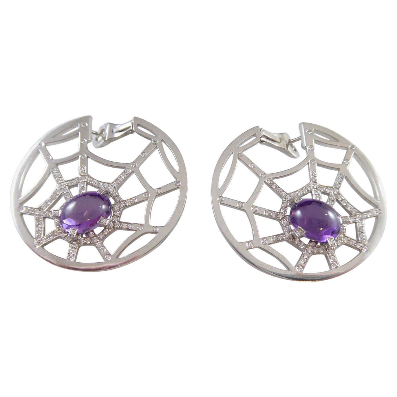 Chaumet Attrape-Moi Earrings, Diamond Set Spider's Web with Amethyst Spider