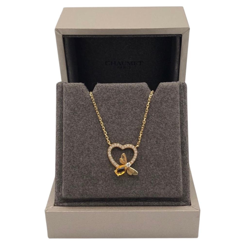 Chaumet Attrape-Moi Gold Diamond Citrine Bee Heart Necklace For Sale