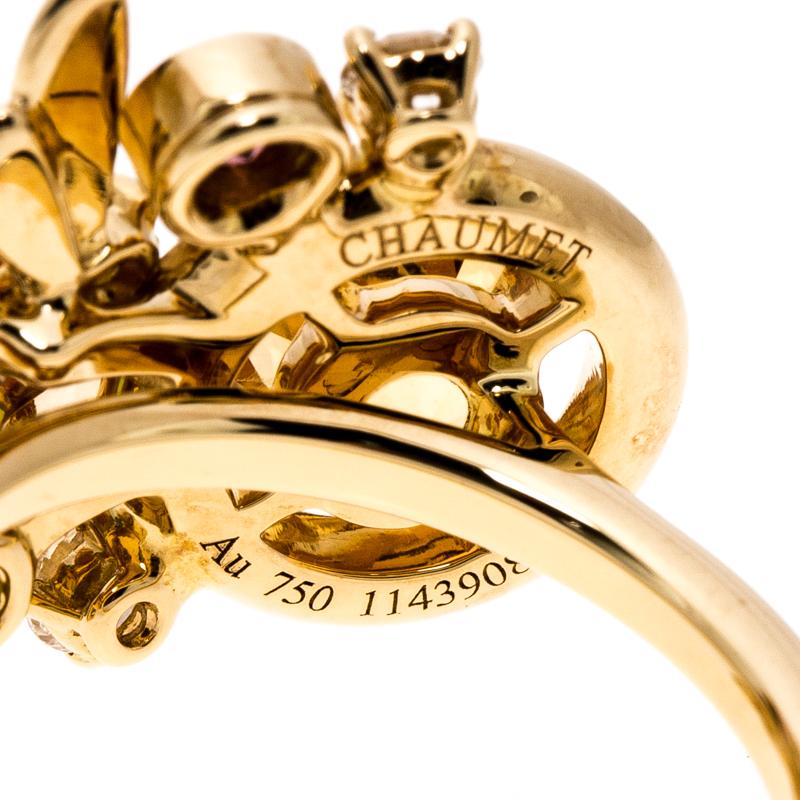 Chaumet Attrape Moi Multicolor Gemstones & Diamond 18k Yellow Gold Ring Size 50 1