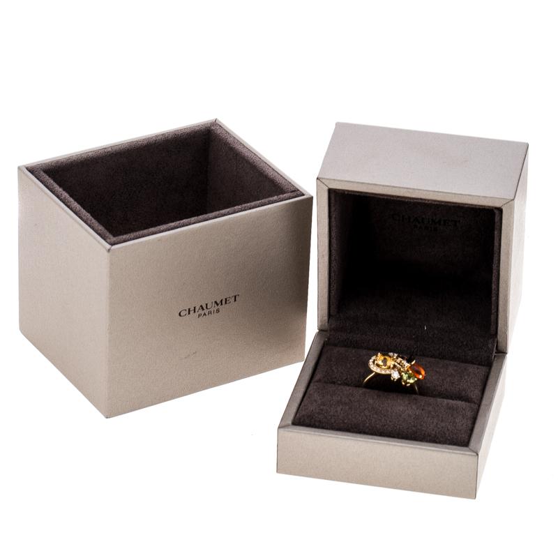 Chaumet Attrape Moi Multicolor Gemstones & Diamond 18k Yellow Gold Ring Size 50 2