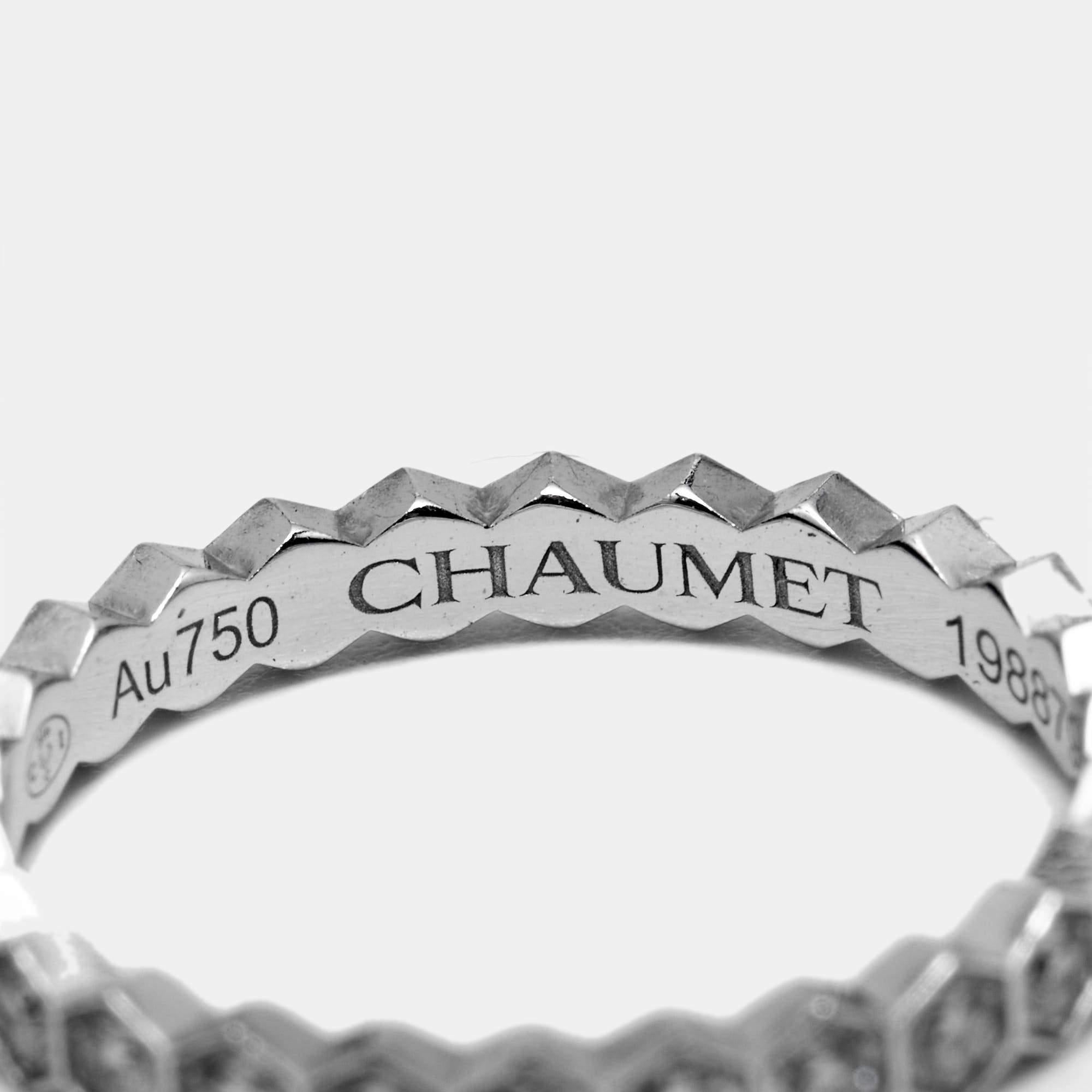Contemporary Chaumet Bee My Love Diamond 18k White Gold Band Ring Size 47