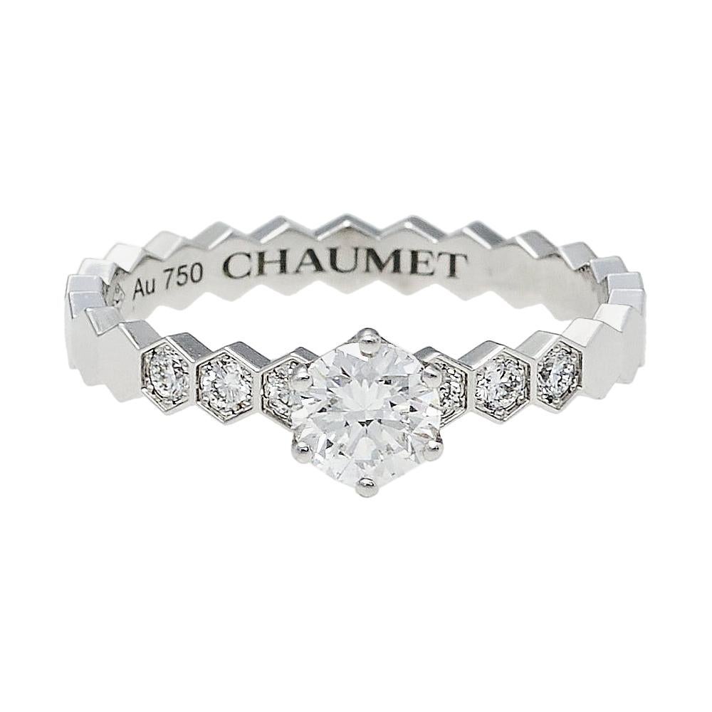 Chaumet Bee My Love Solitaire 0.31ct Diamond 18K White Gold Ring Size 49