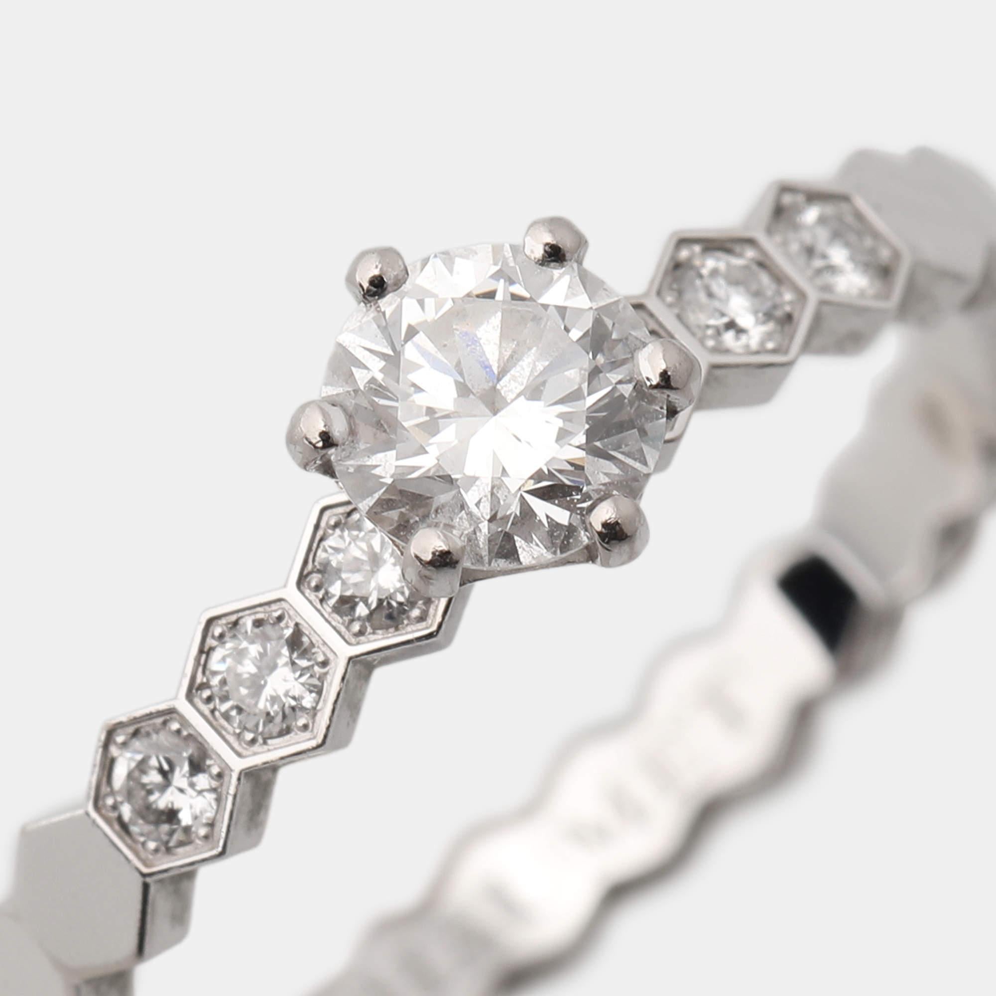 Chaumet Bee My Love Solitaire 0.33ct Diamond 18K White Gold Ring Size 51 1