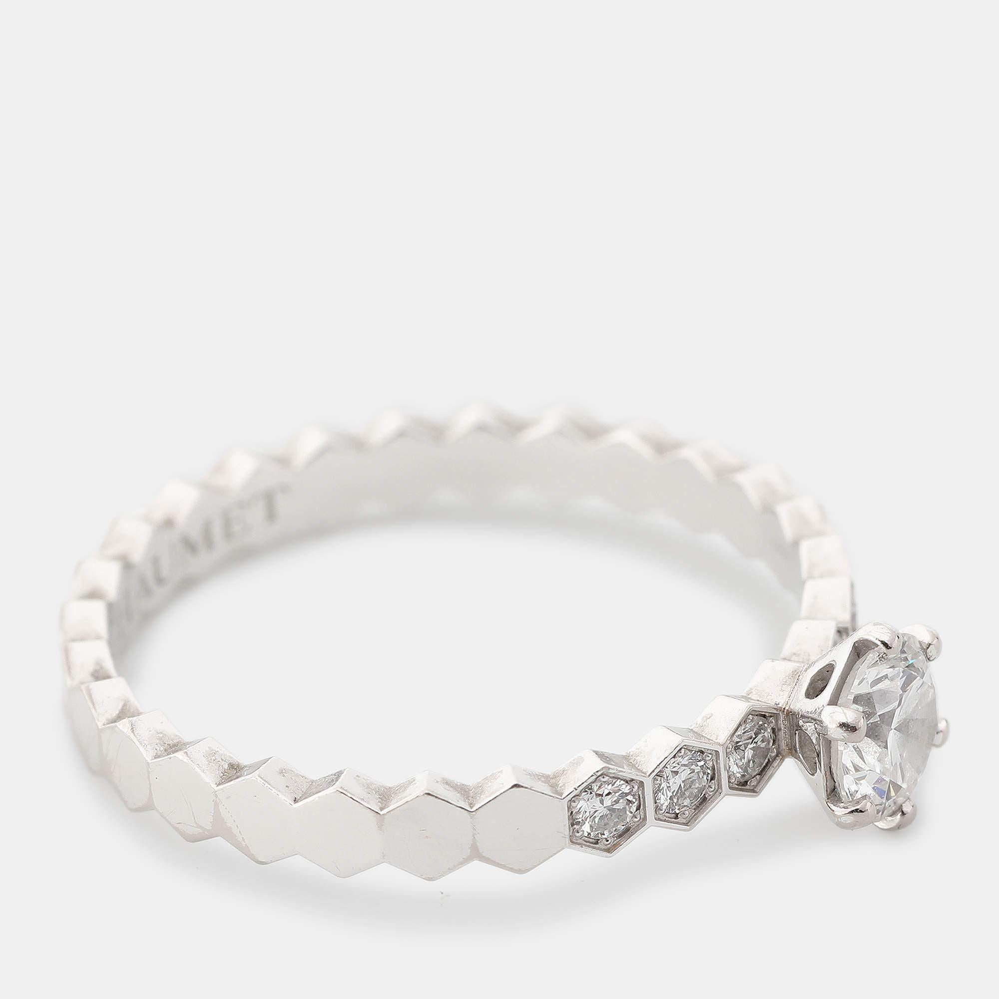Chaumet Bee My Love Solitaire 0.33ct Diamond 18K White Gold Ring Size 51 3
