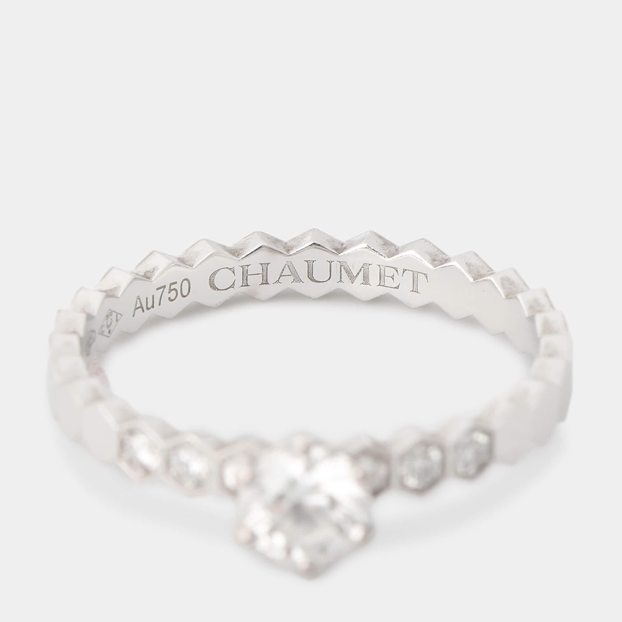 Chaumet Bee My Love Solitaire 0.33ct Diamond 18K White Gold Ring Size 51 4