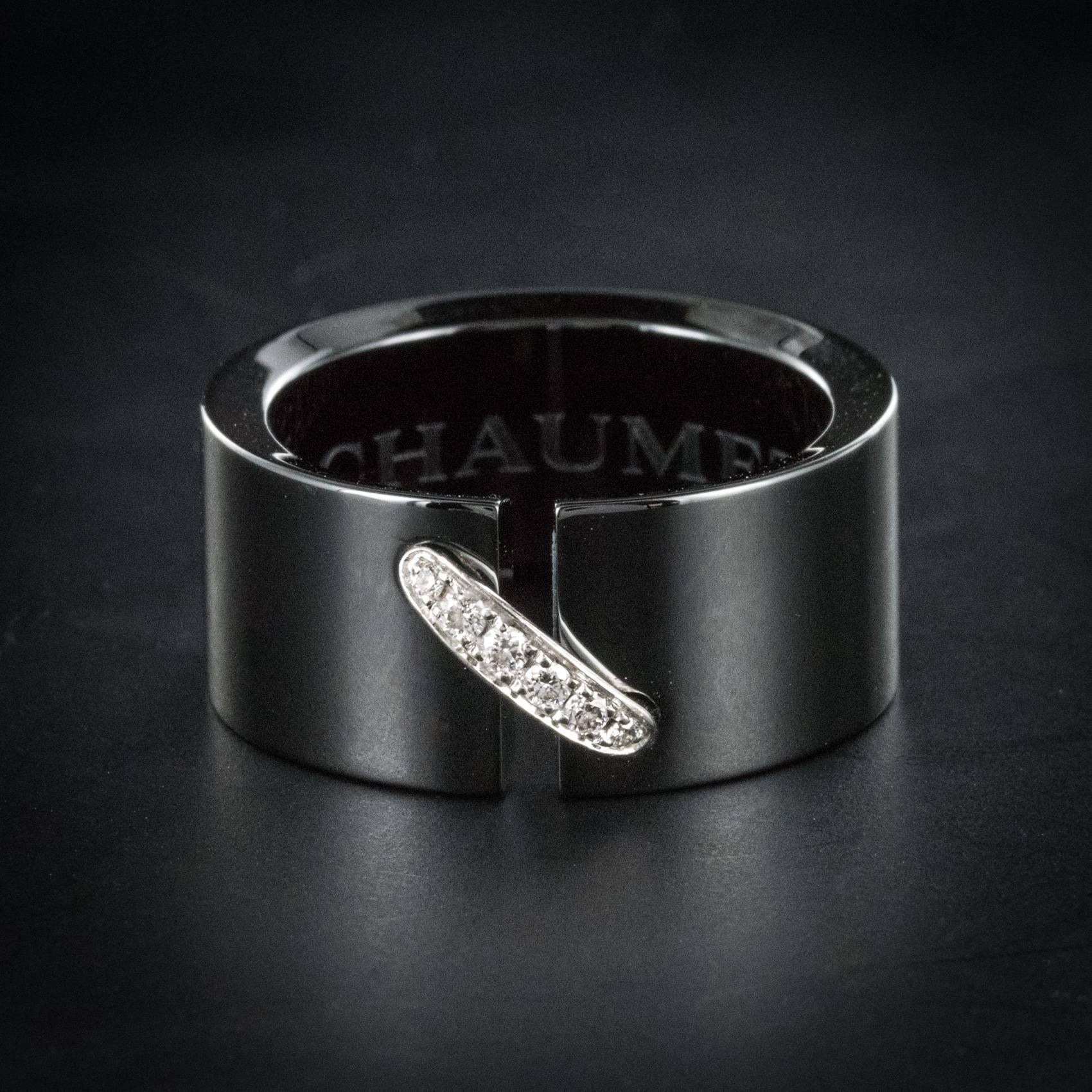 Modern Chaumet Black Ceramic Diamonds Link Ring