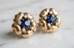 Chaumet Blue Spinel and Diamond Flower Heart Clip-On Earrings