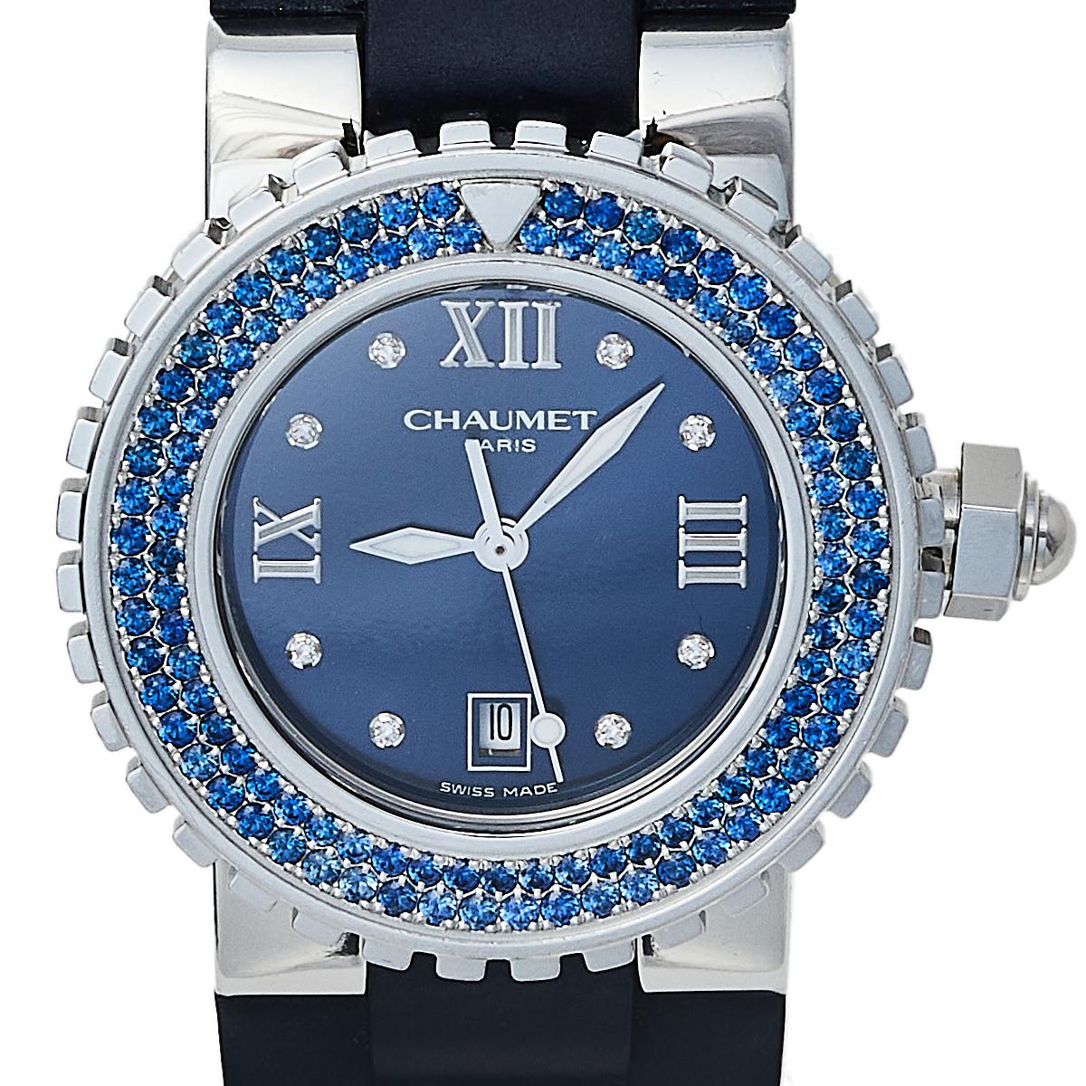 Contemporary Chaumet Blue Stainless Steel Class One Quartz Women's Wristwatch 33 mm