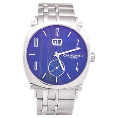 Chaumet Blue Stainless Steel Dandy Big Date W11680-47C Men's Wristwatch 39 mm