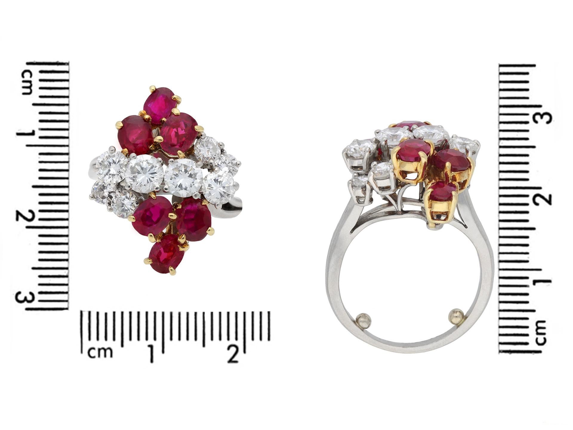 Oval Cut Chaumet Burmese Ruby and Diamond Cluster Ring, circa 1960 For Sale