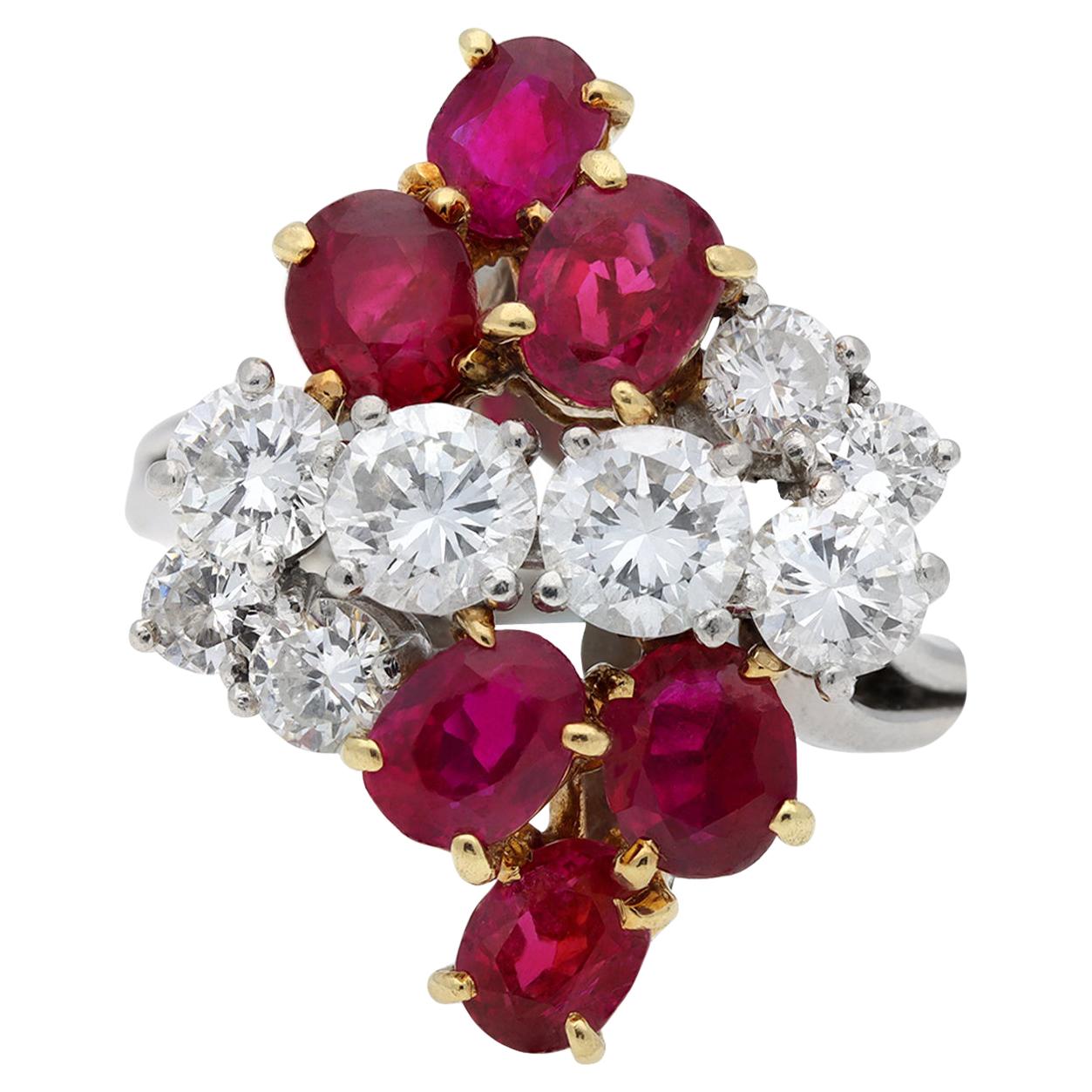 Chaumet Burmese Ruby and Diamond Cluster Ring, circa 1960 For Sale