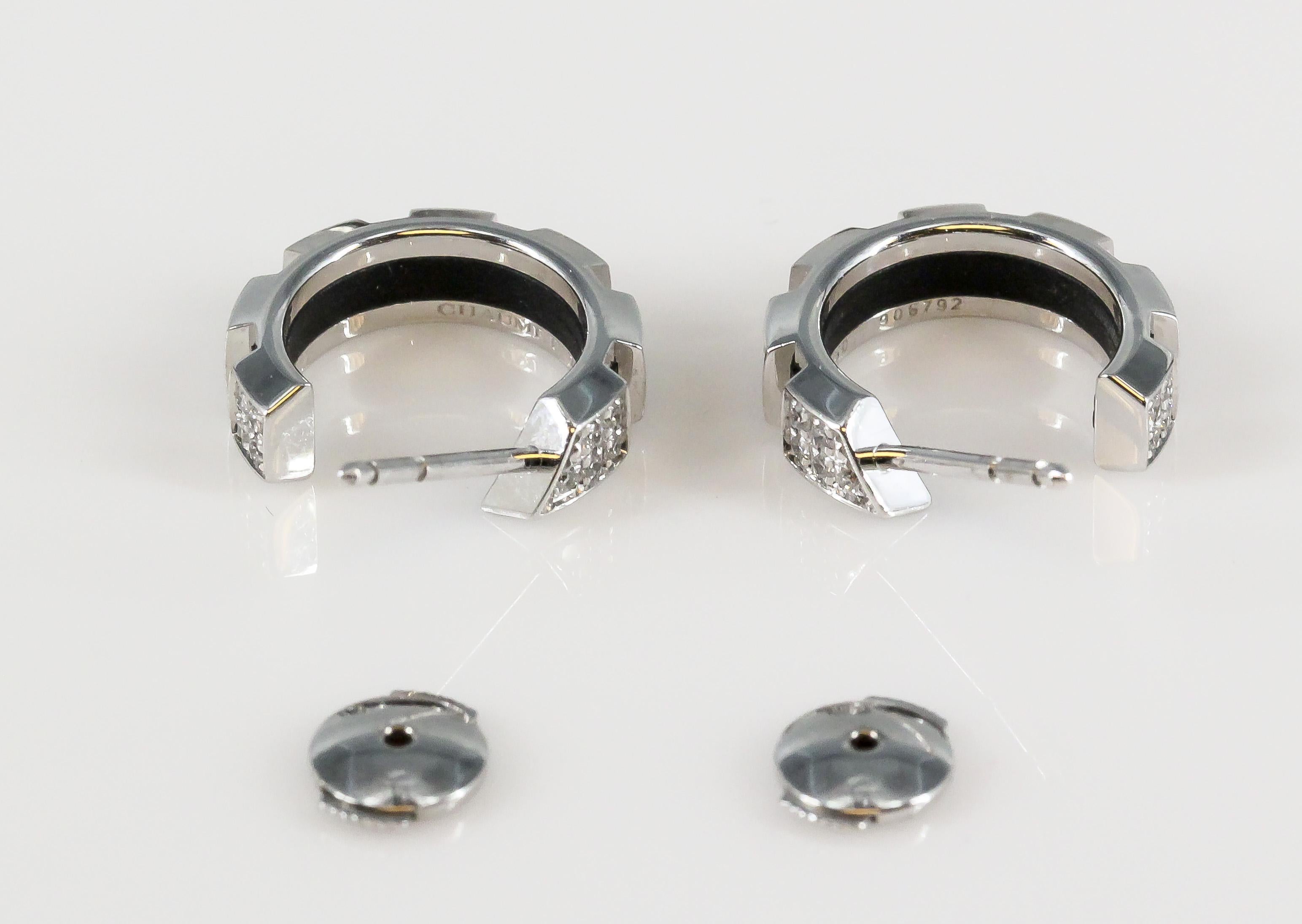 Brilliant Cut Chaumet Class One Diamond 18K White Gold Rubber Hoop Earrings