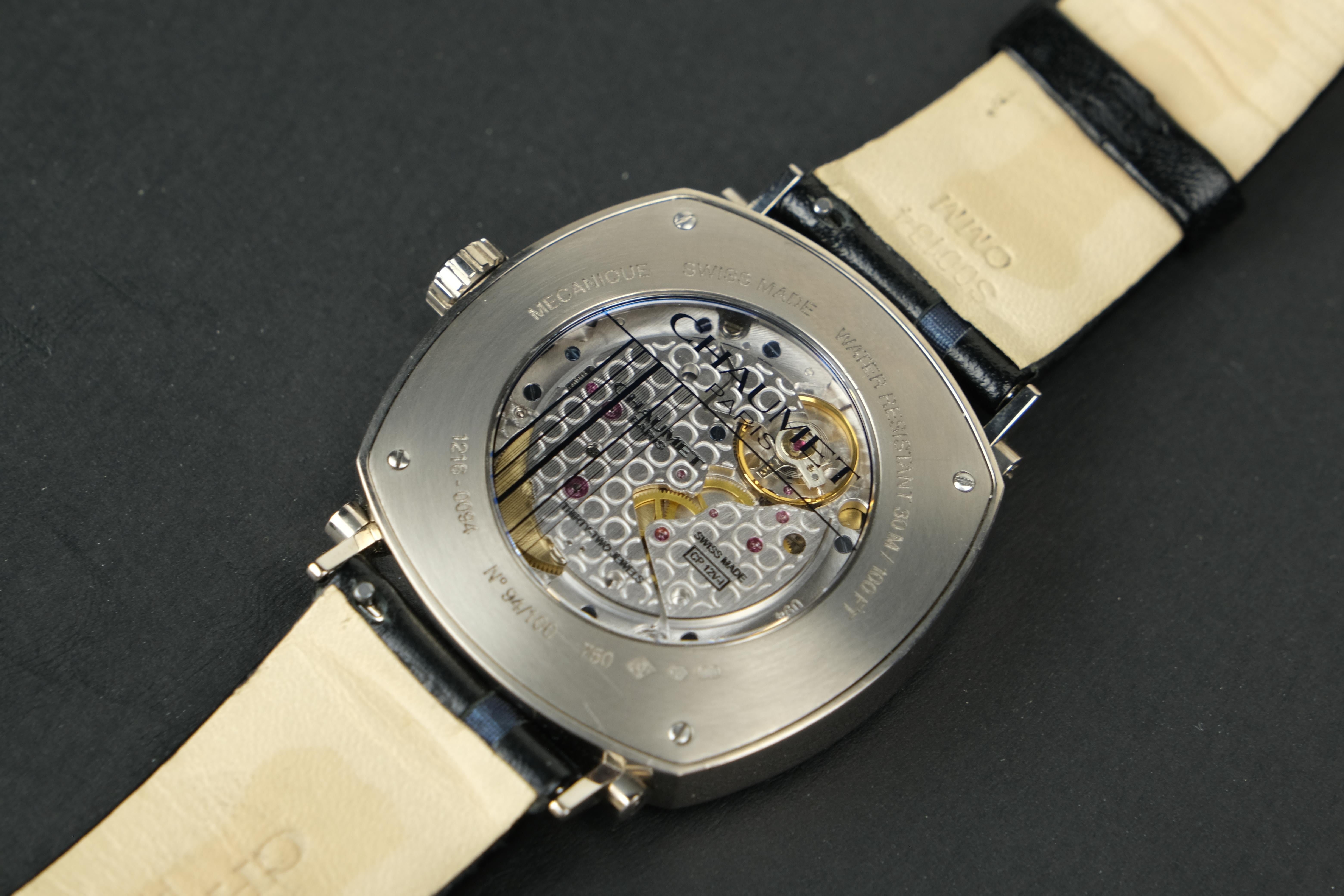 Women's or Men's Chaumet Dandy Reserve De Marche 18K White Gold Stem Wind Wristwatch 94/100 For Sale