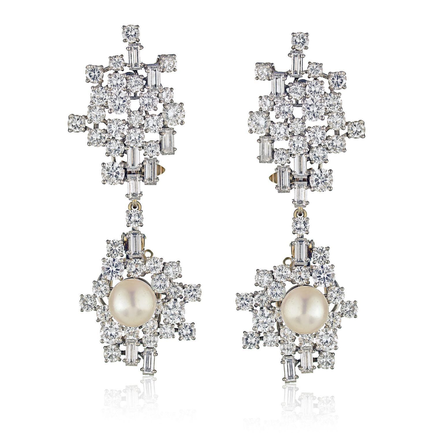 Chaumet Diamond and Pearl Drop Dangle Clip Earrings 1