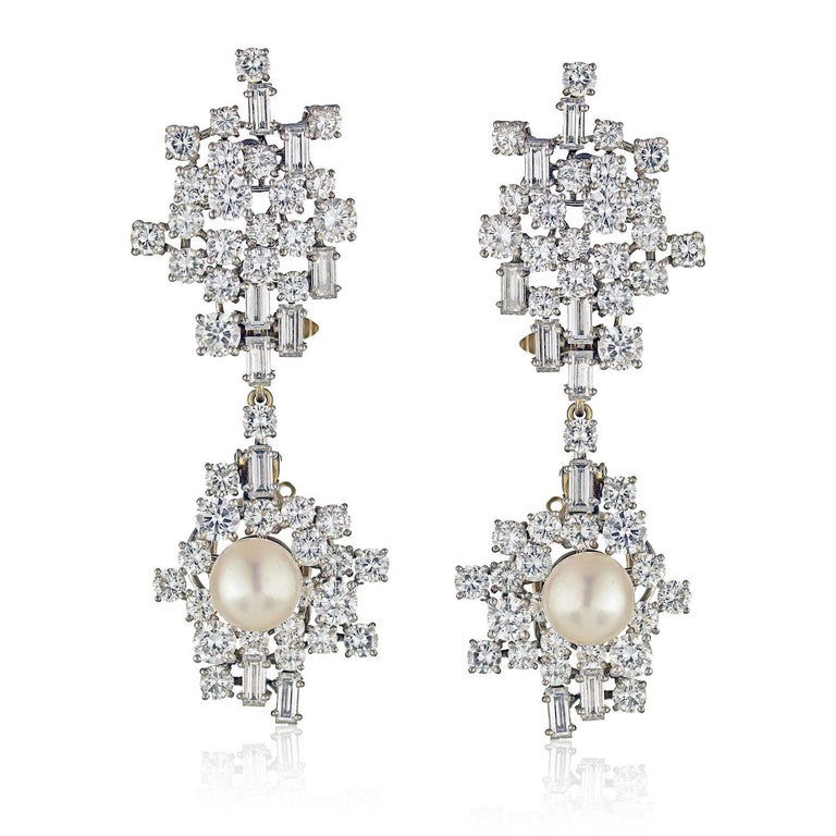 Chaumet Diamond and Pearl Drop Dangle Clip Earrings For Sale at 1stDibs