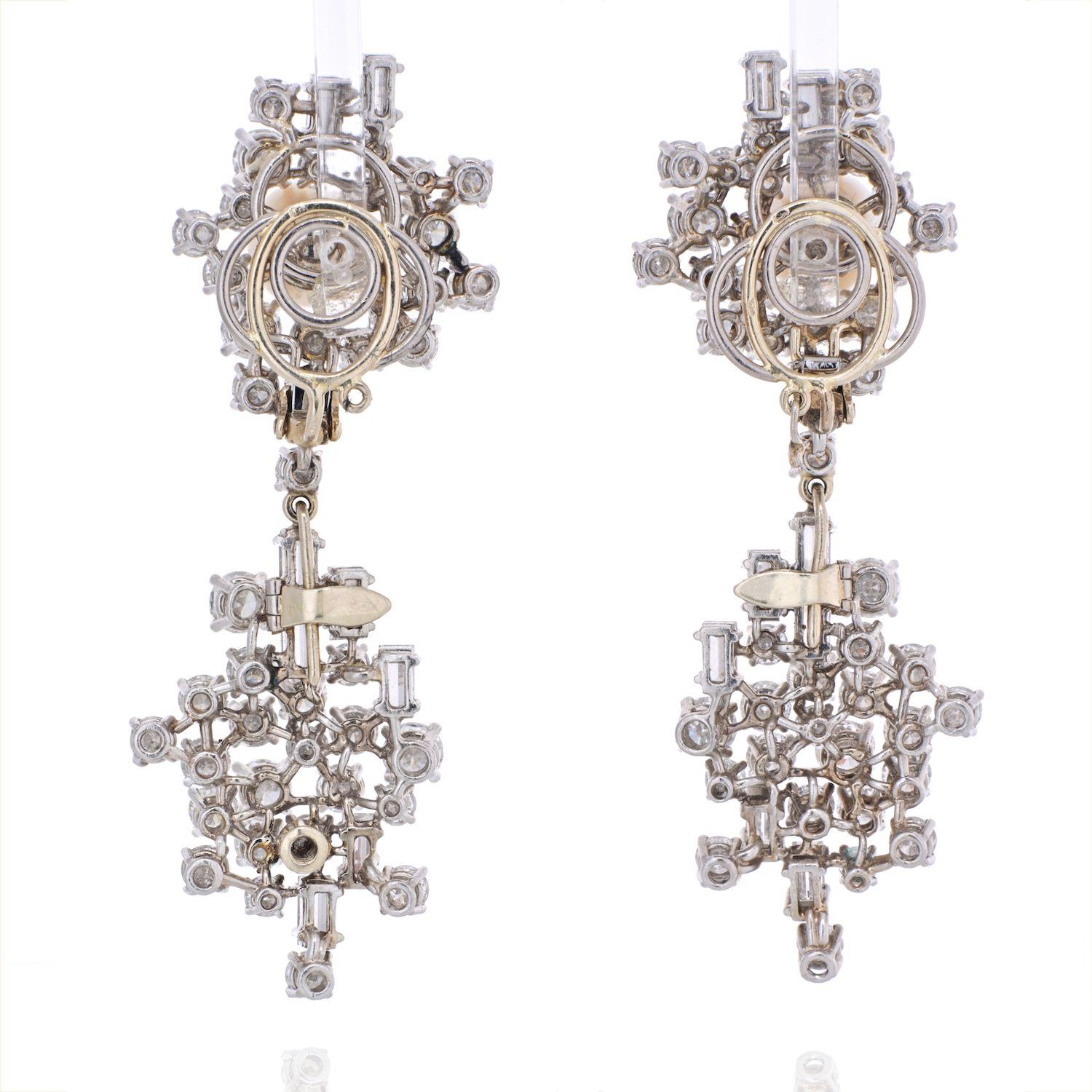 Chaumet Diamond and Pearl Drop Dangle Clip Earrings In Excellent Condition For Sale In New York, NY