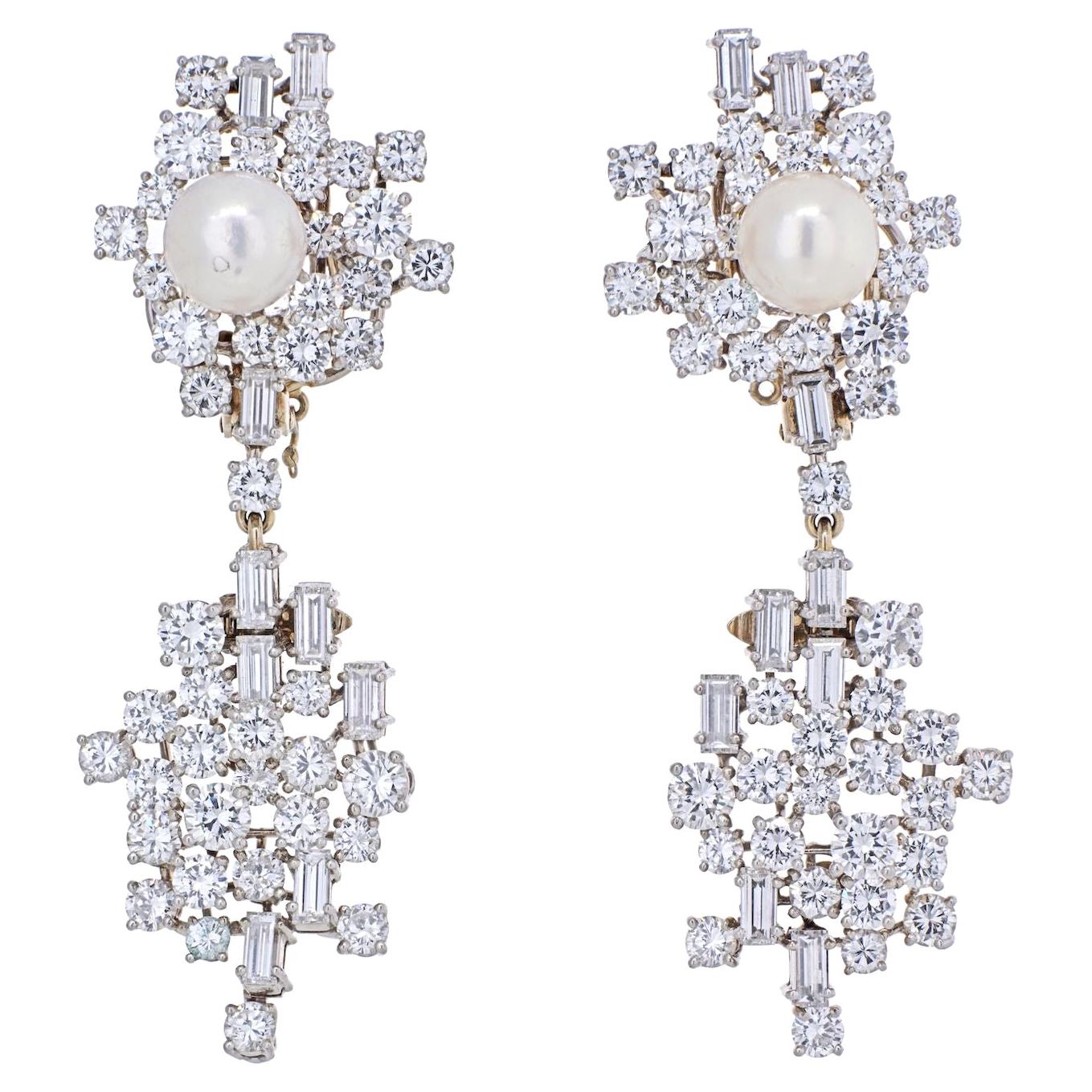 Chaumet Diamond and Pearl Drop Dangle Clip Earrings