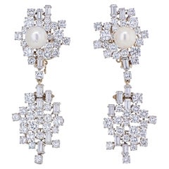Chaumet Diamond and Pearl Drop Dangle Clip Earrings