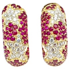 Chaumet Diamond and Ruby 18 Karat Yellow Gold Clip Earrings