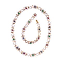 Chaumet Diamond, Emerald, Ruby, Sapphire, 18K Gold Demi-Parure, c. 1980