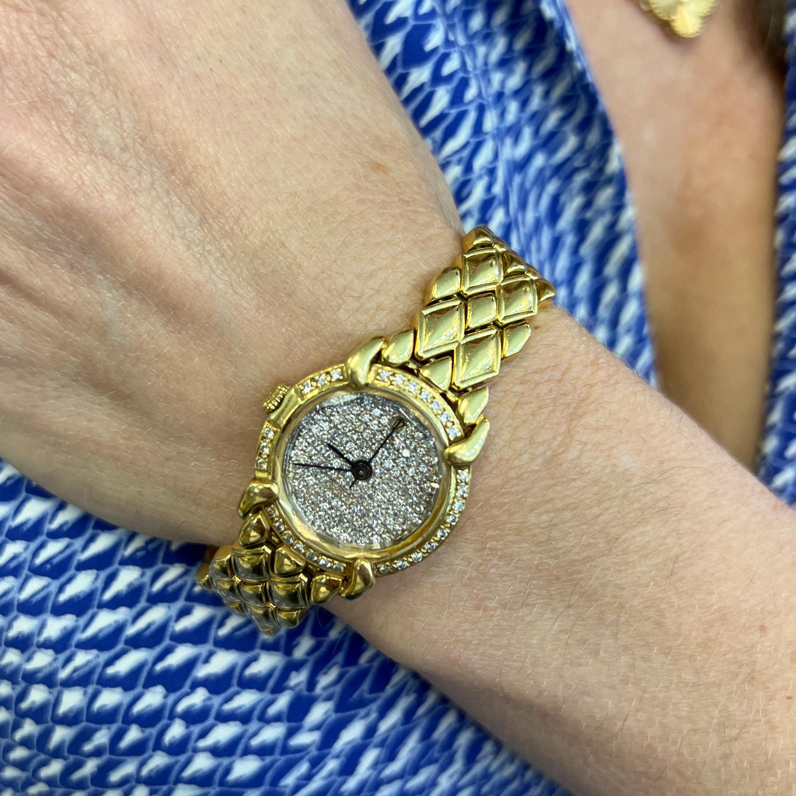 Modern Chaumet Diamond Paris Elysses 18 Karat Yellow Gold Ladies Watch, Circa 1990's