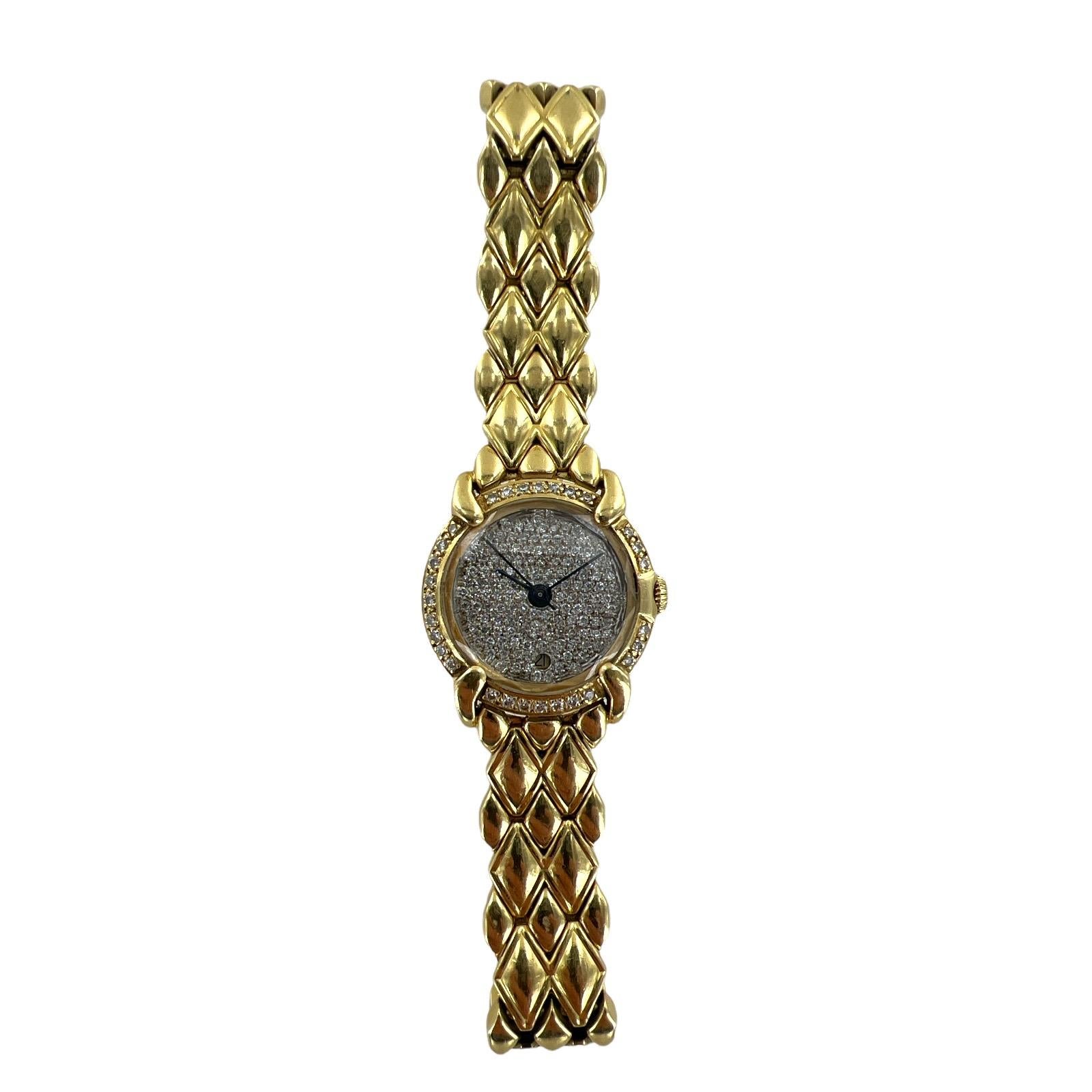 Round Cut Chaumet Diamond Paris Elysses 18 Karat Yellow Gold Ladies Watch, Circa 1990's