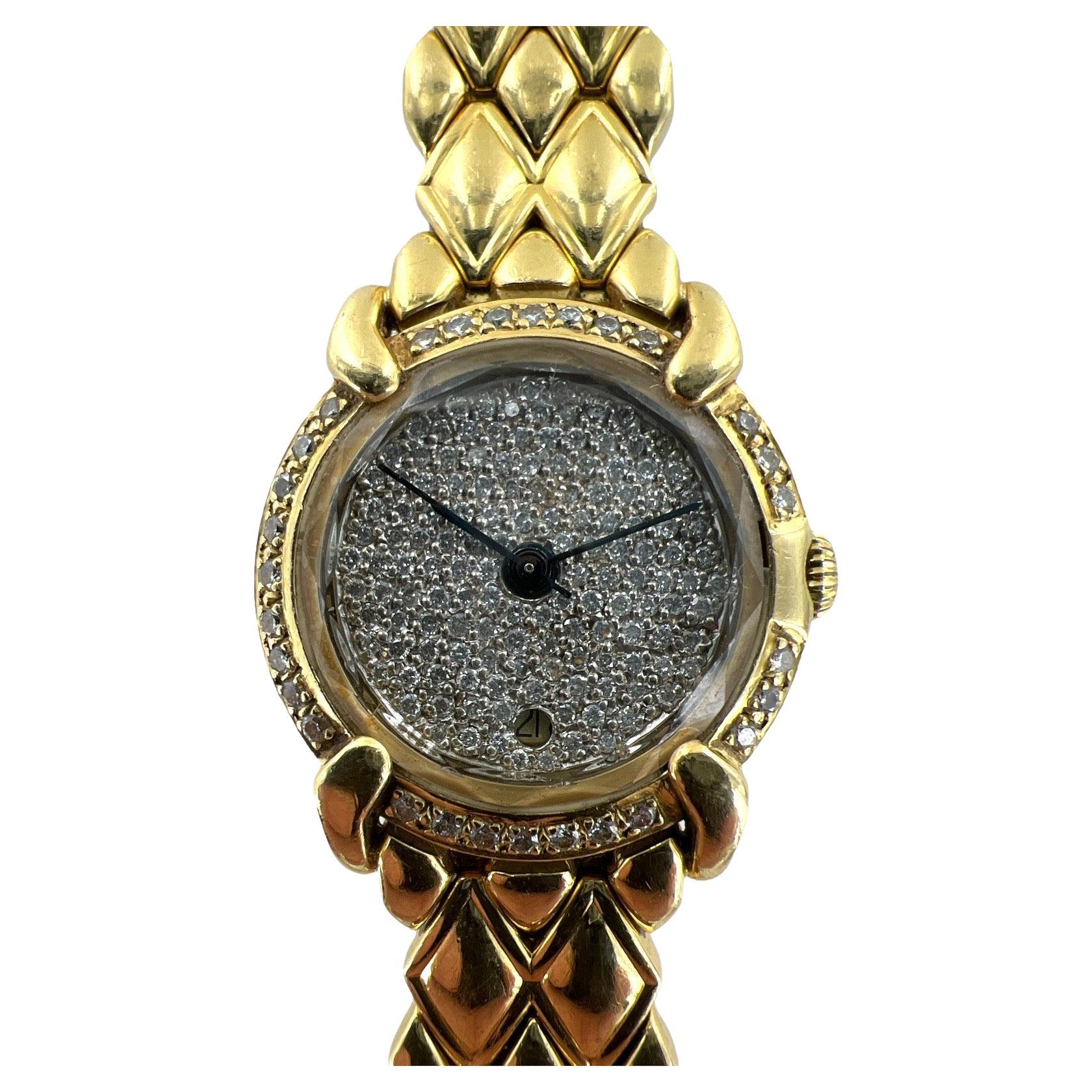 Chaumet Diamond Paris Elysses 18 Karat Yellow Gold Ladies Watch, Circa 1990's