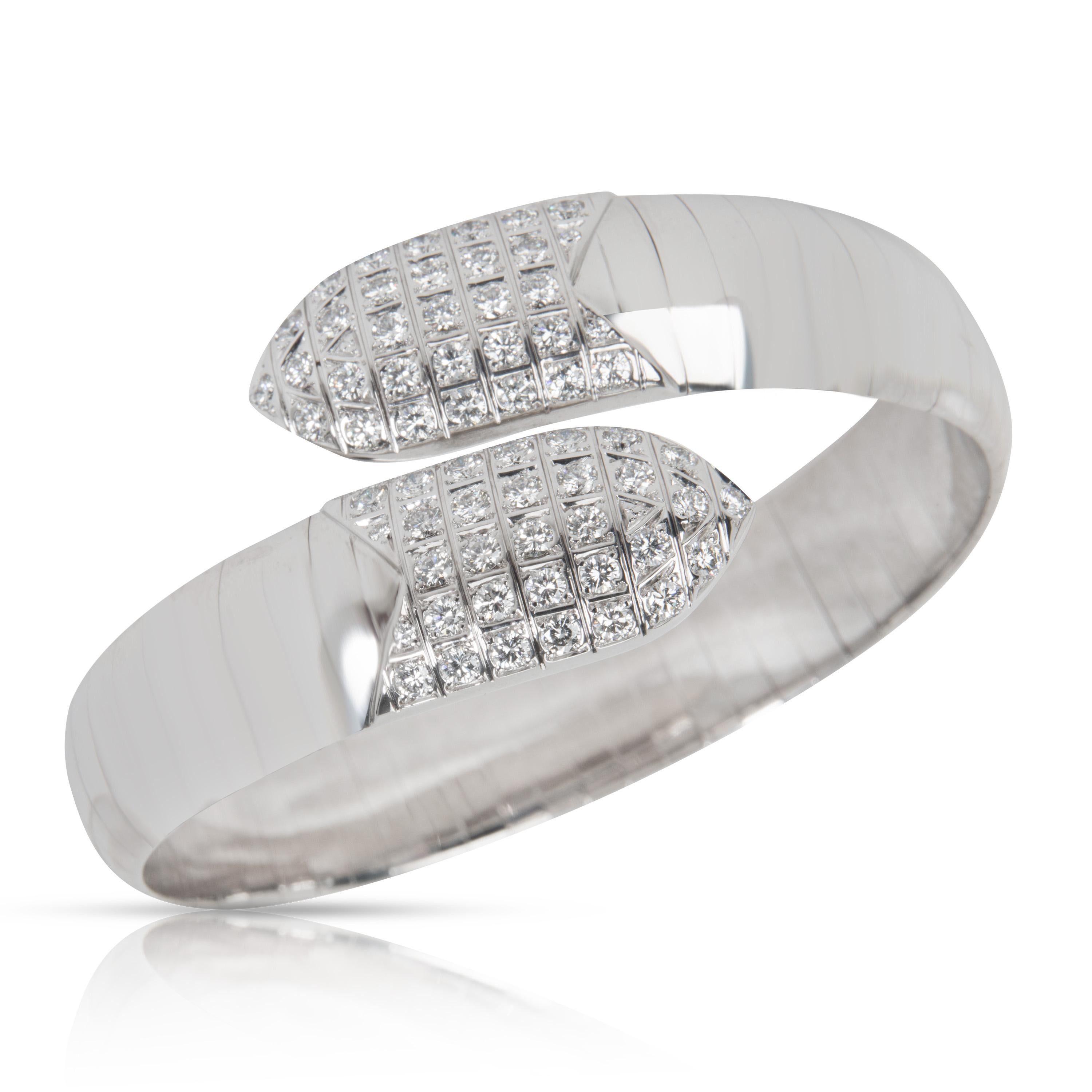 Women's Chaumet Diamond Plume Bangle in 18 Karat White Gold 2.00 Carat