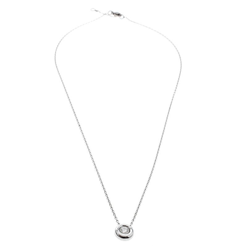 Contemporary Chaumet Diamond Solitaire 18k White Gold Round Pendant Necklace