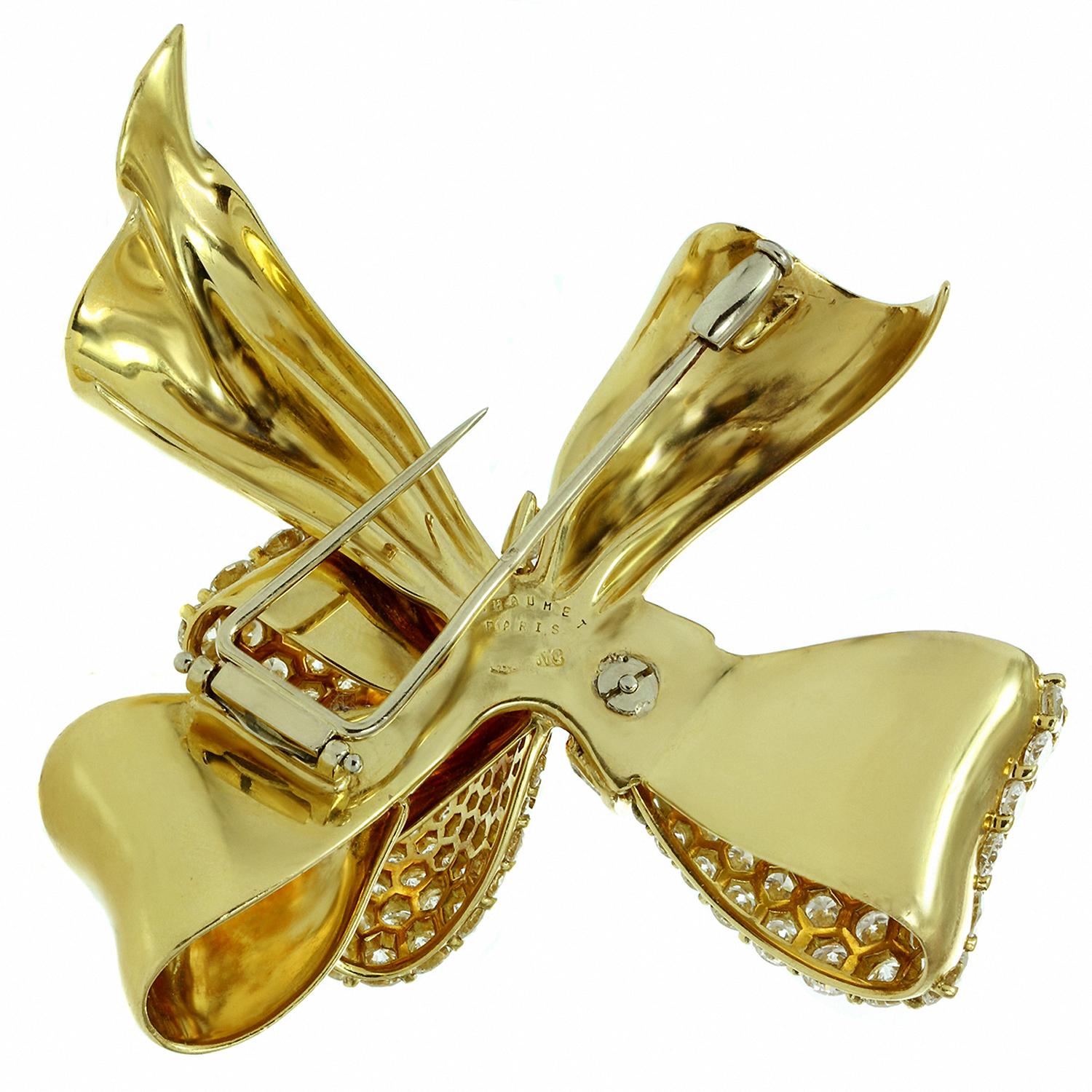Chaumet Diamond Yellow Gold Bow Brooch Pin 1