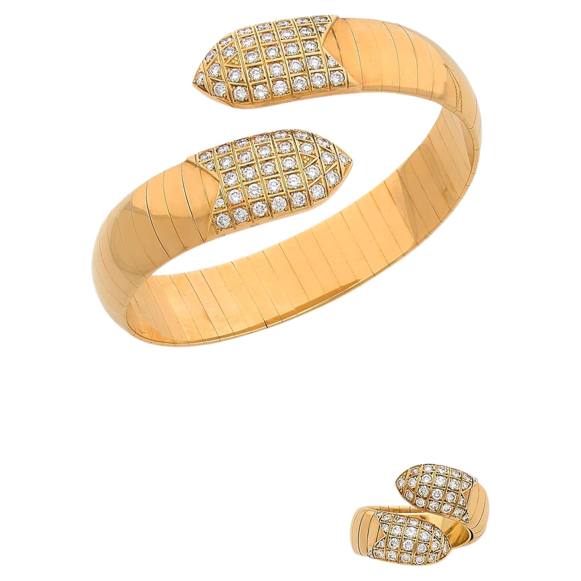 Chaumet Diamonds, Yellow Gold Bracelet and Ring Set For Sale