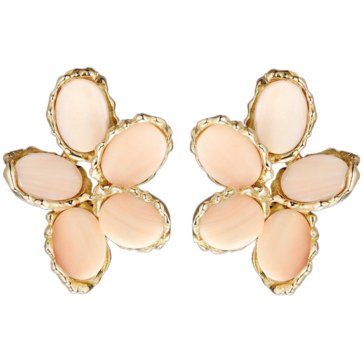 Chaumet Earrings Angel Skine Coral, 18 Karat Yellow Gold and 18 Karat White Gold For Sale