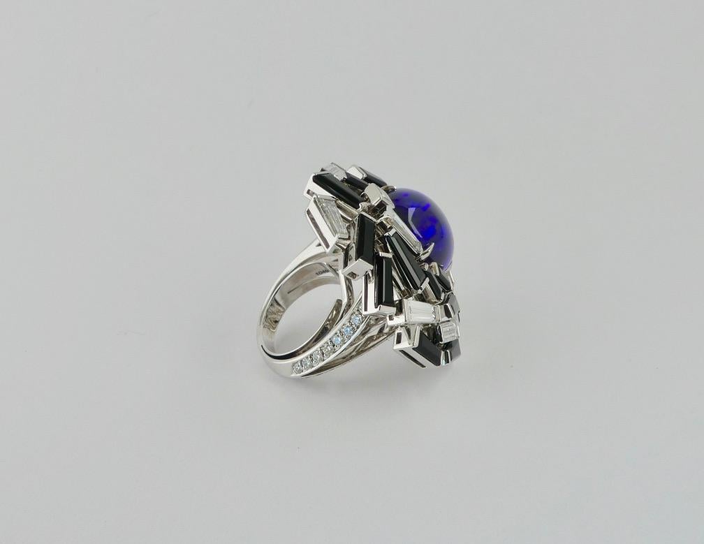 Contemporary Chaumet Paris Electric Blue Opal Onyx Diamond Cocktail Ring