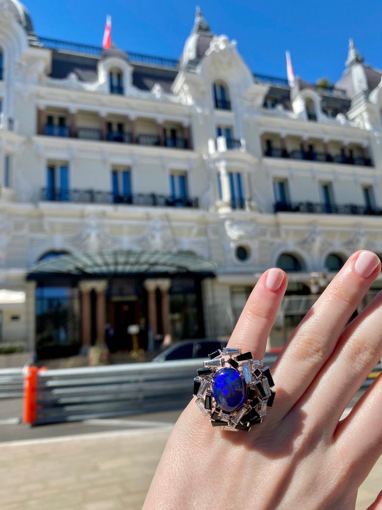 Chaumet Paris Electric Blue Opal Onyx Diamond Cocktail Ring In Excellent Condition In Bal Harbour, FL