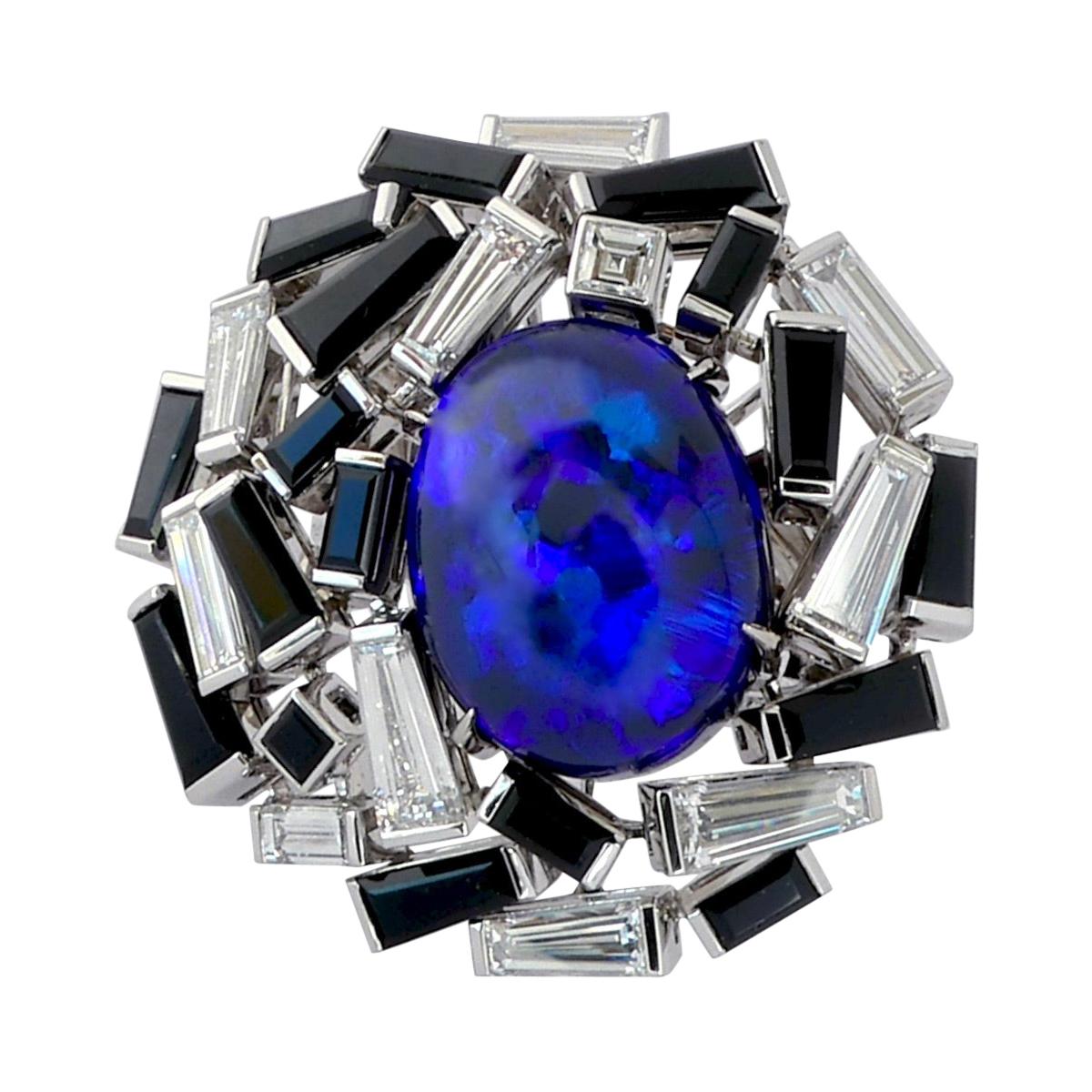 Chaumet Paris Electric Blue Opal Onyx Diamond Cocktail Ring