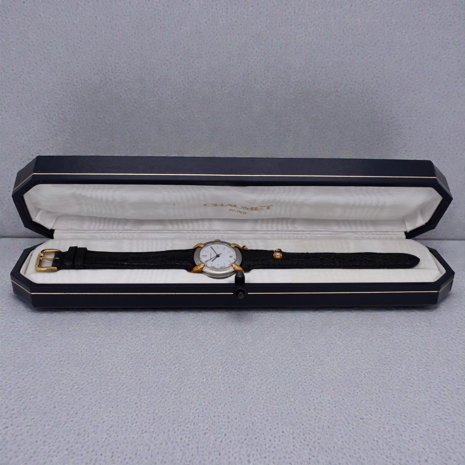 Chaumet Elysées Watch with Original Box - 18K Gold, Steel, Diamond, Leather Corte brillante en venta