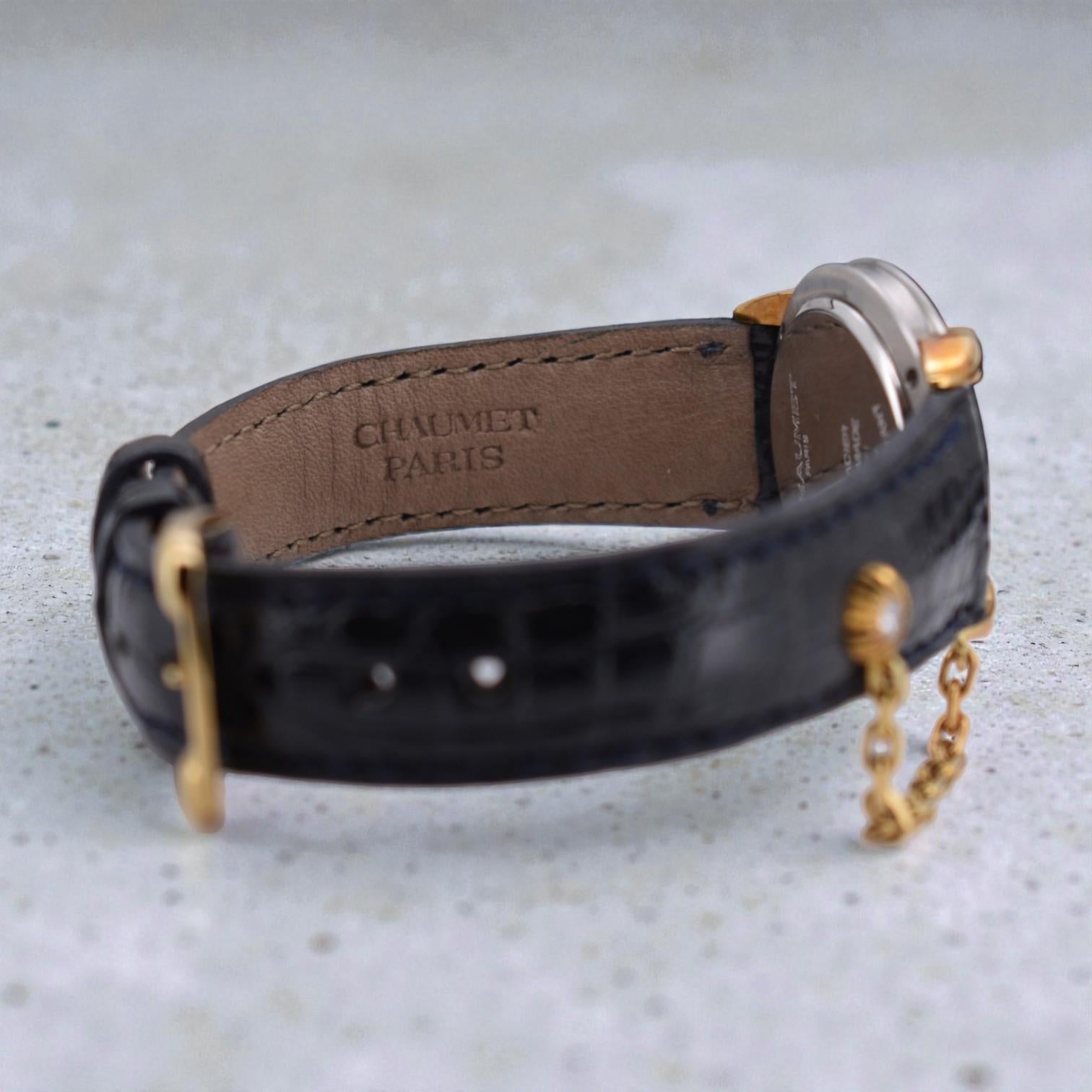 Chaumet Elysées Watch with Original Box - 18K Gold, Steel, Diamond, Leather en venta 3