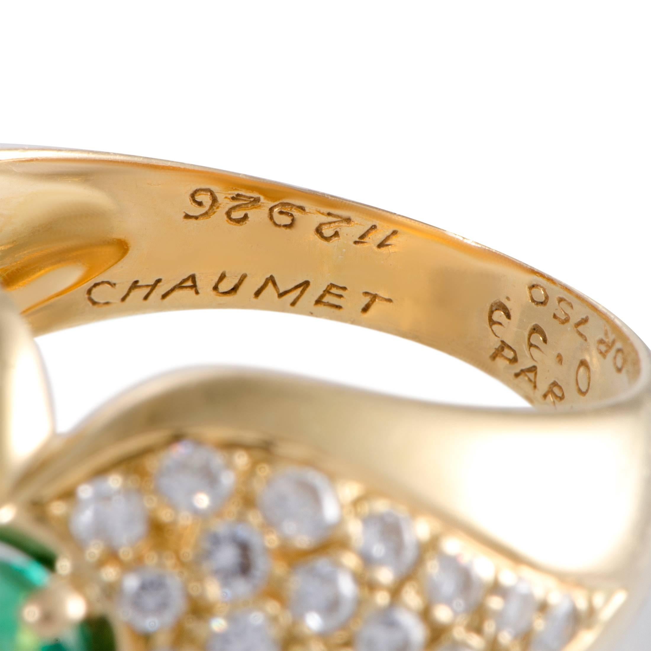 Oval Cut Chaumet Emerald Diamond Pave Gold Solitaire Ring