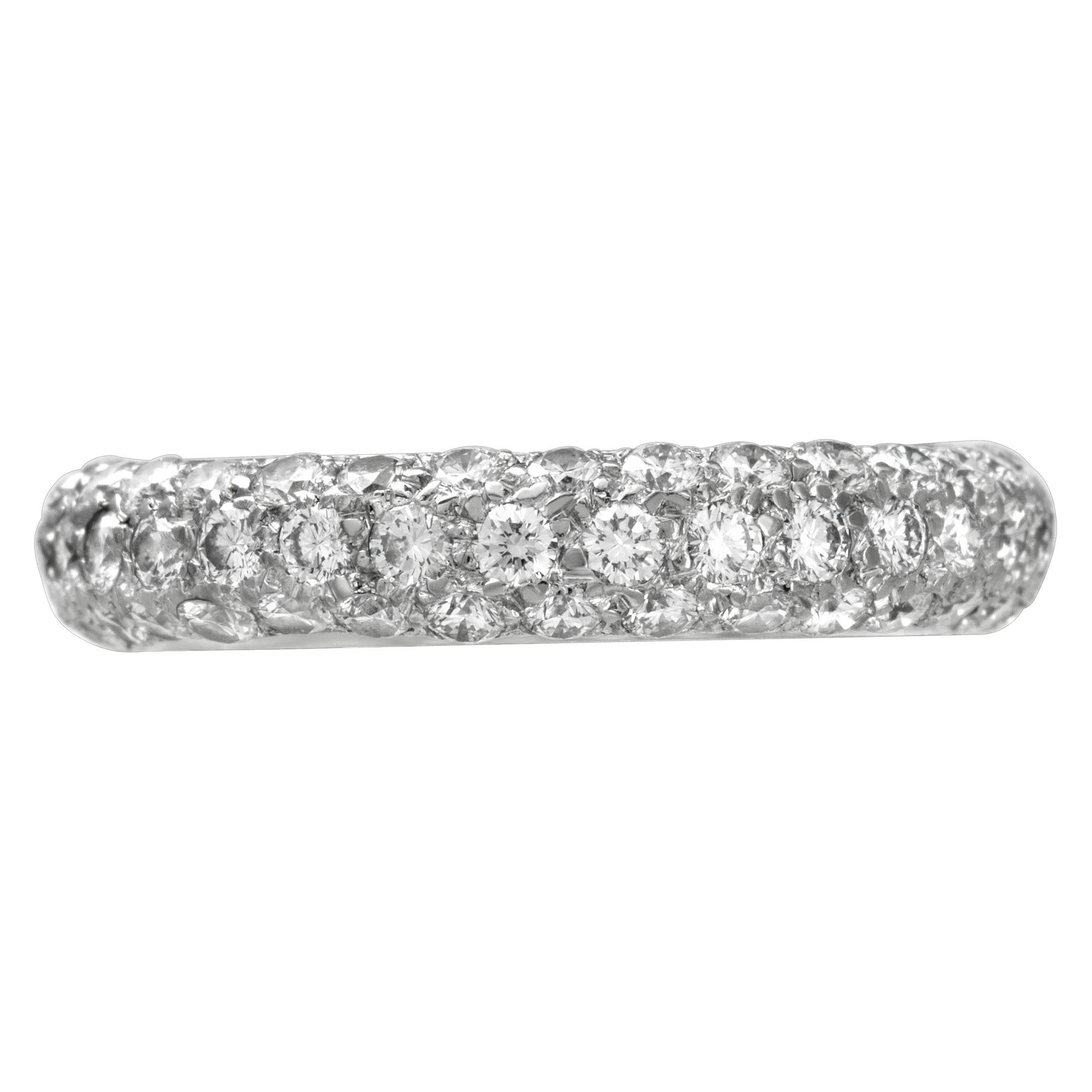 Chaumet eternity diamond band in 18k white gold with approx. 1.20 carats F-G color, VVS-VS clarity. Size 5.5This Chaumet ring is currently size 5.5 and some items can be sized up or down, please ask! It weighs 2.2 pennyweights and is 18k White Gold.
