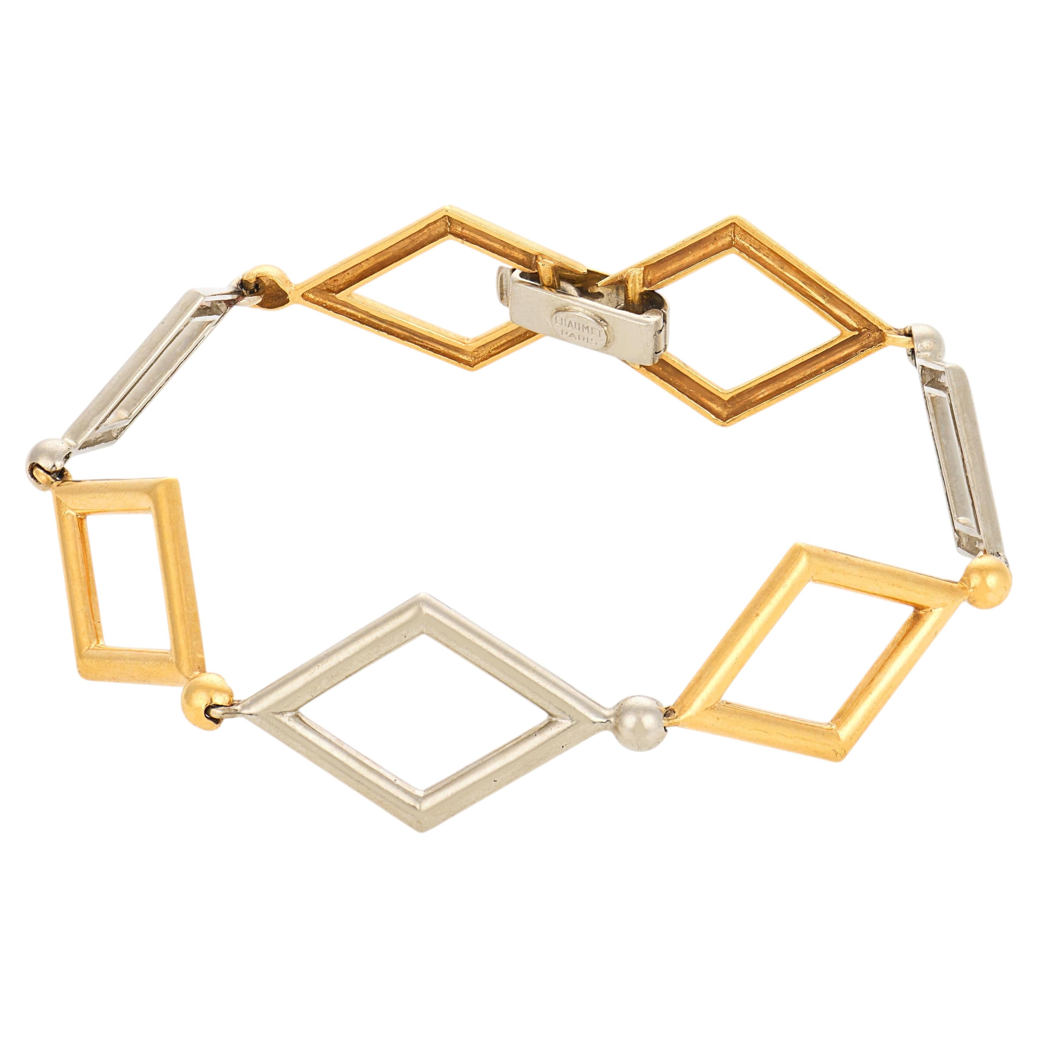 Pulsera vintage francesa de Chaumet en oro amarillo y blanco de 18 quilates en venta