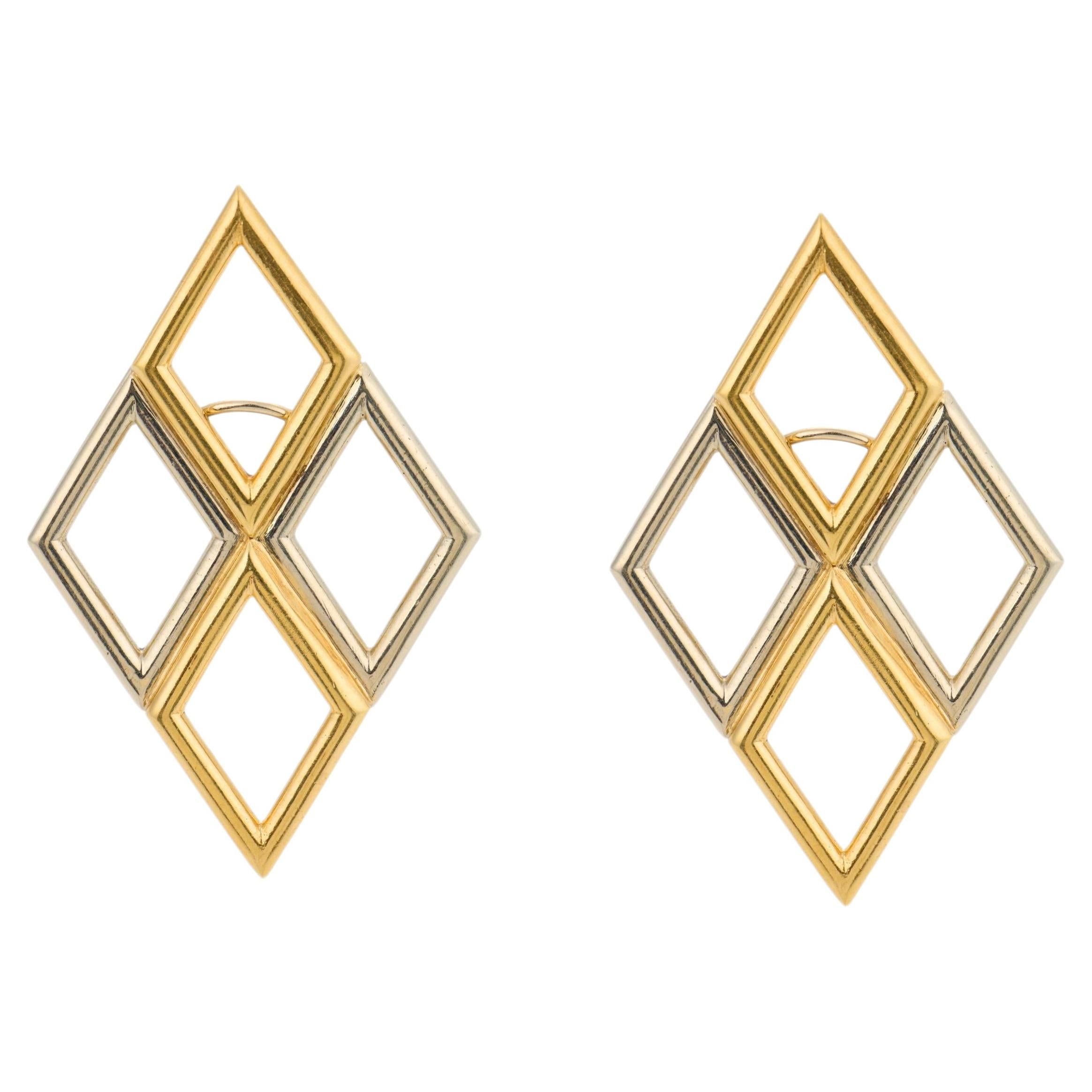 Pendientes vintage franceses de Chaumet en oro amarillo y blanco de 18 quilates en venta