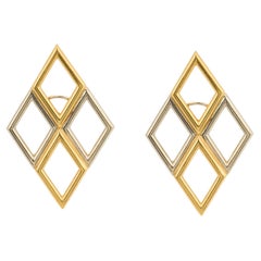 Boucles d'oreilles Chaumet vintage françaises en or jaune et blanc 18 carats